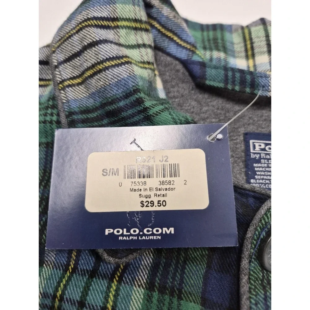 VTG Polo Ralph Lauren Shirt Mens M Green Plaid Flannel Long Sleeve Sleepwear